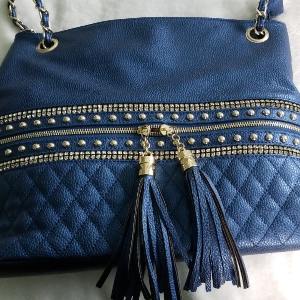 Royal blue and Gold Jeweled Imooshion Shoulder Bag - Picture 3 of 6